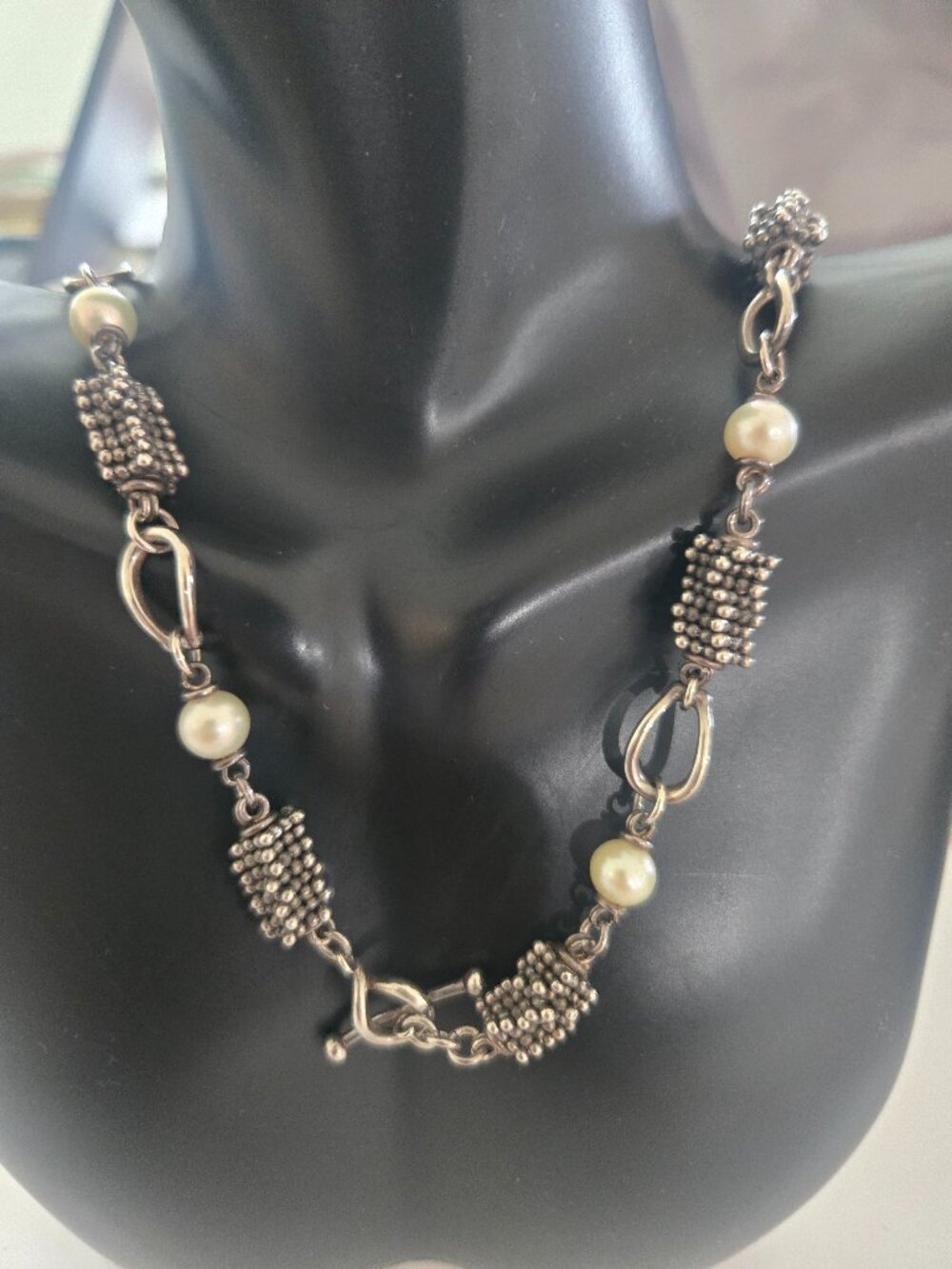 Vintage Michael Dawkins Sterling silver and cultured pearl station necklace